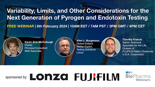 Variability, Limits, and Other Considerations for the Next Generation of Pyrogen and Endotoxin Testing — BioPharma Webinars event banner